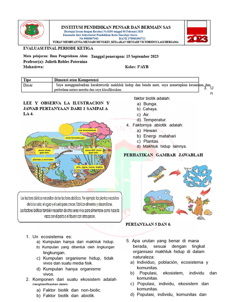 Evaluasi Ilmu Pengetahuan Alam Kelas 3 | PDF