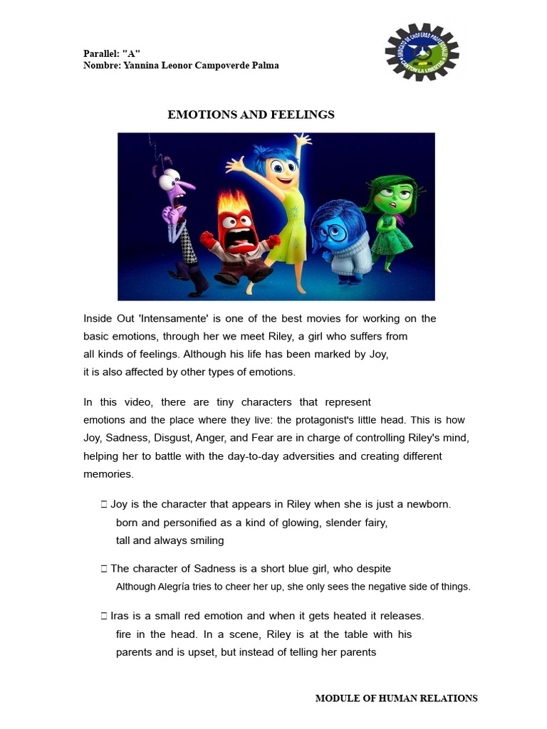Understanding Emotions in Inside Out | PDF | Emotions | Psychological ...
