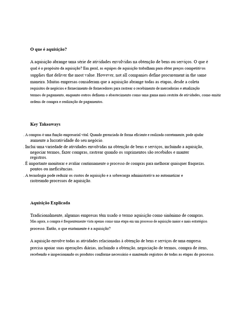 O que é Aquisição? Definição e Importância | PDF | Cadeia de ...