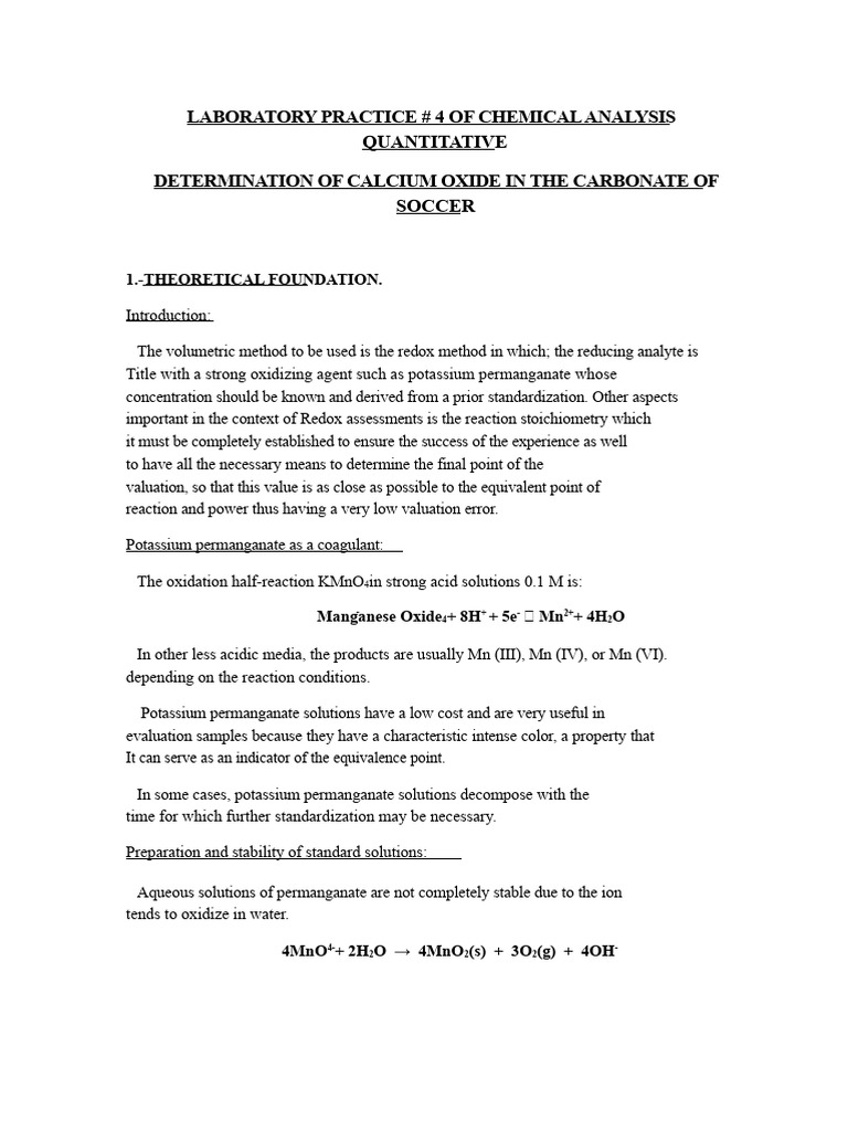 Quantitative Analysis of Calcium Oxide | PDF | Titration | Chemistry