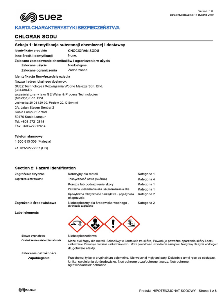 SDS - Podchloryn Sodu - Veolia | PDF
