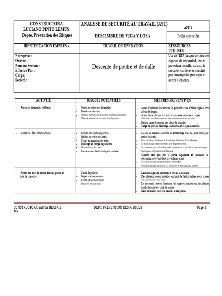 Analyse de Sécurité au Travail (AST) | PDF | Sécurité