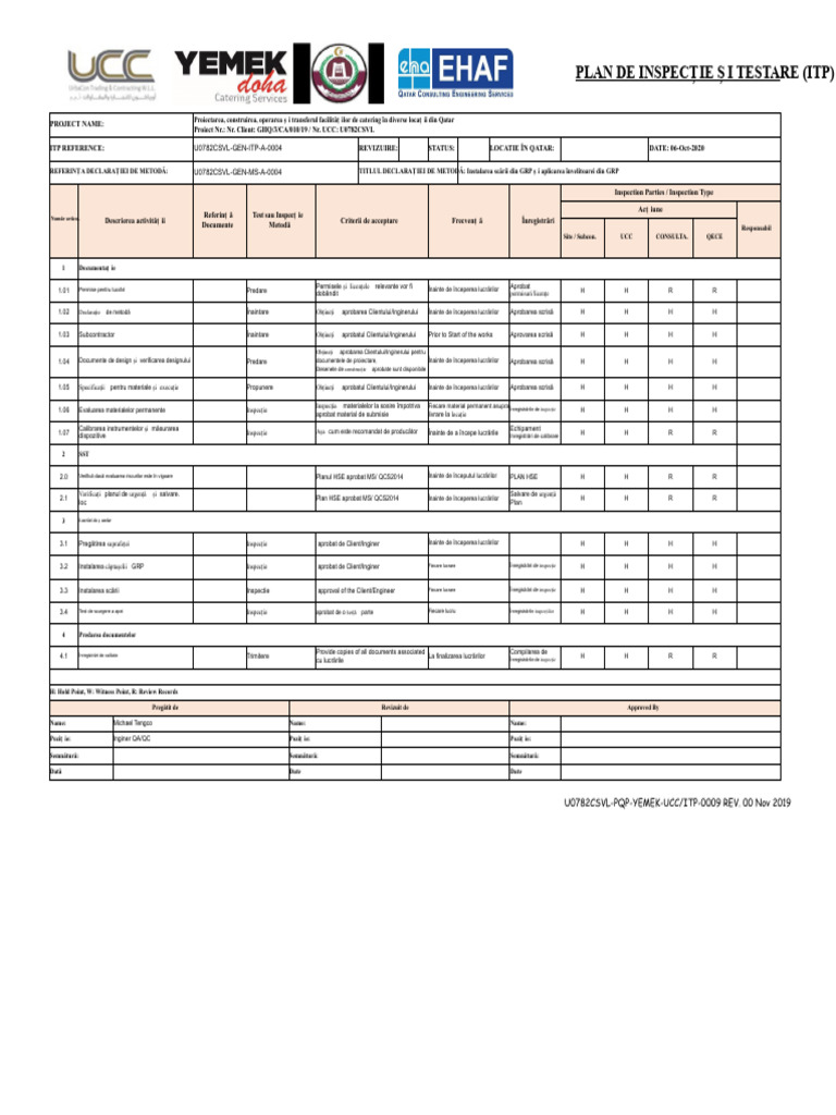 Plan de Inspecție Și Testare (ITP) - Ultimul | PDF