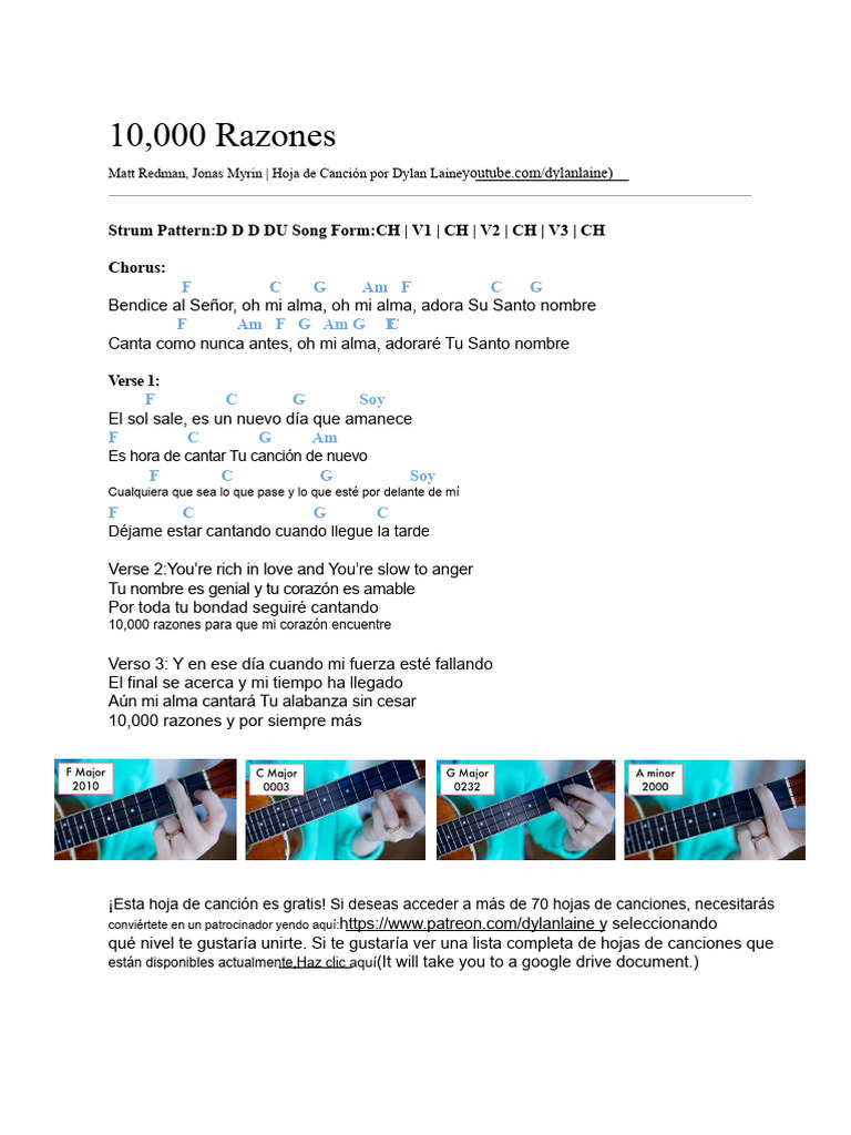Hoja de Canción: 10,000 Razones | PDF