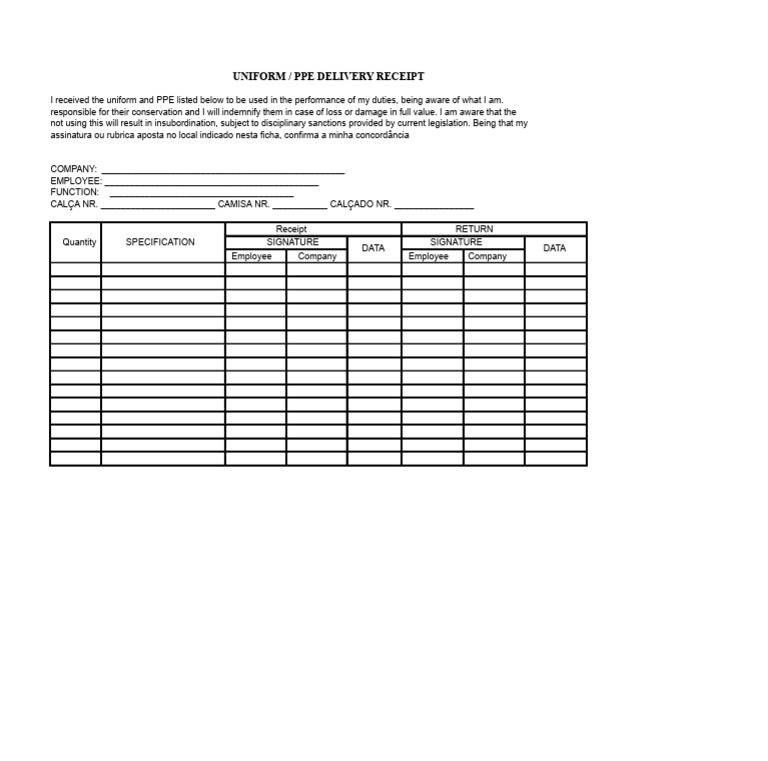 EPI - Uniform Receipt Model | PDF