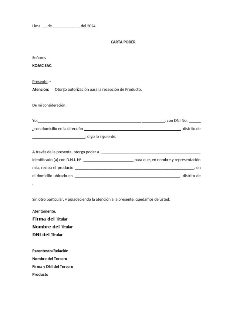 Carta Poder para Recepción de Producto | PDF