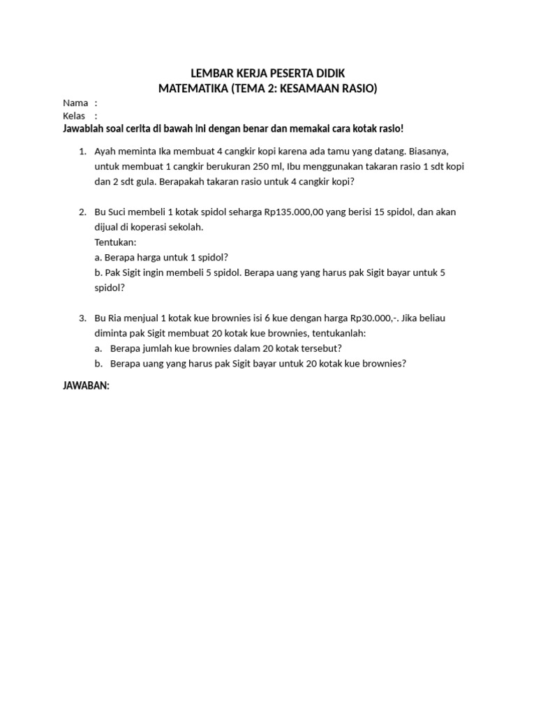 Lembar Kerja Matematika: Kesamaan Rasio | PDF