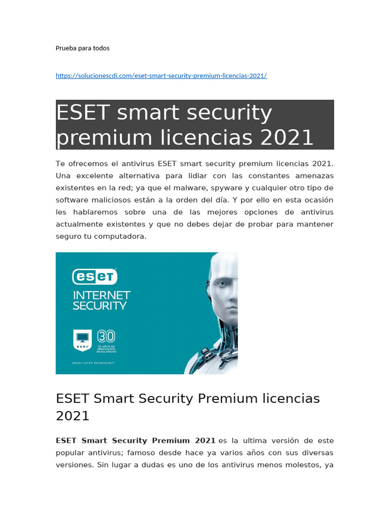 ESET Smart Security Premium 2021: Licencias | PDF | Software antivirus ...