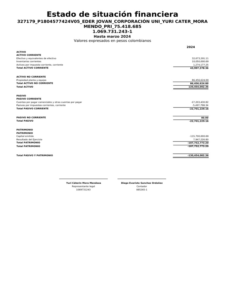Estado de Situacion Financiera | PDF | Contabilidad | Negocios económicos