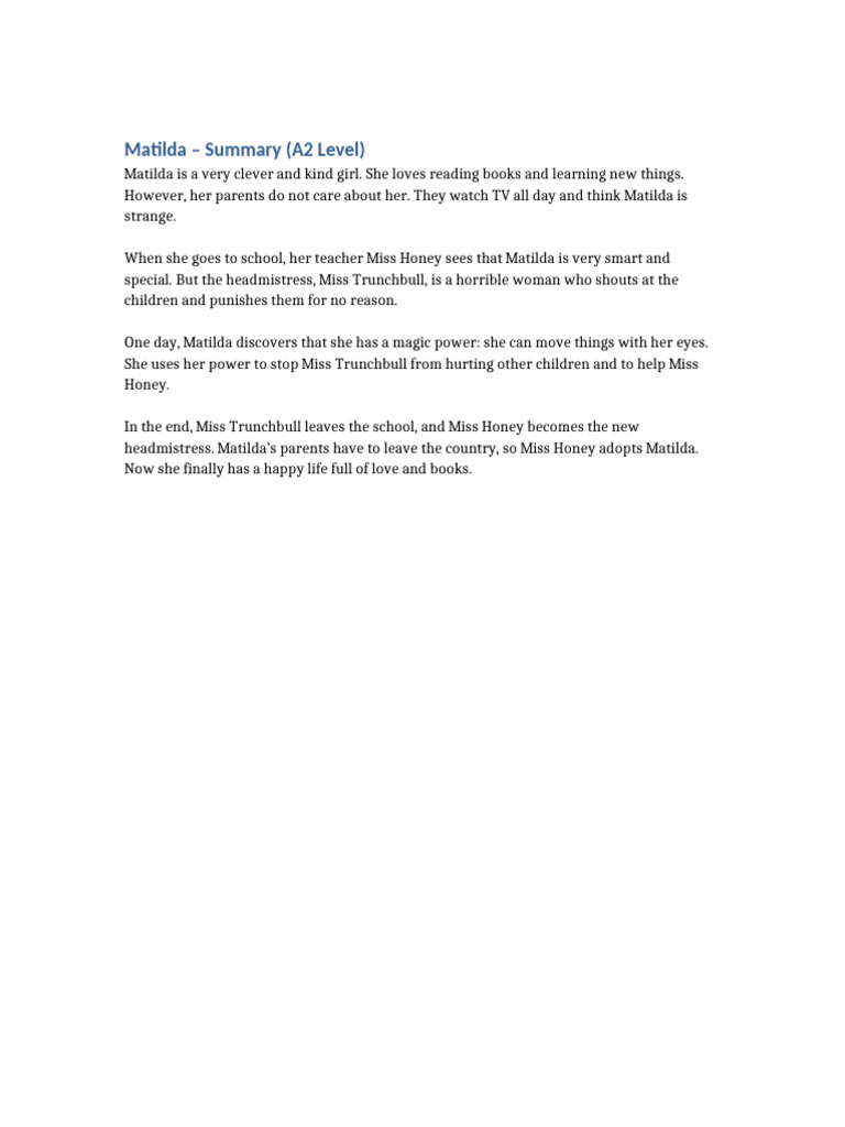 Matilda Summary A2 Level | PDF
