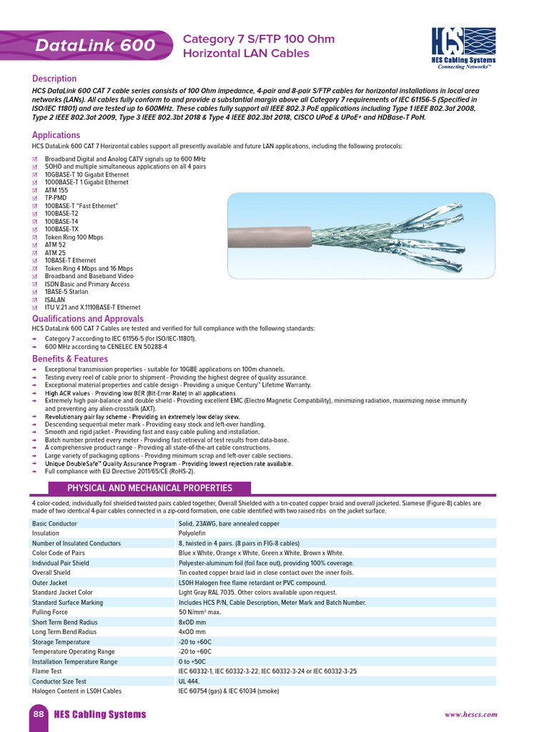 HCS DataLink 600 CAT 7 LAN Cables | PDF | Ethernet | Networking Standards