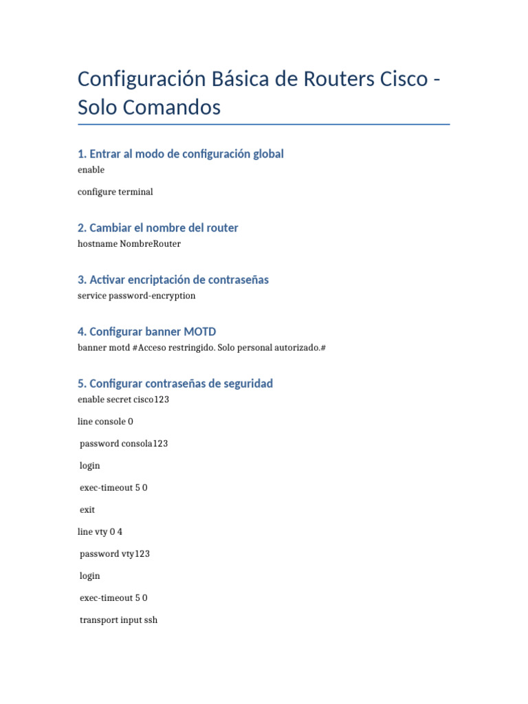 Comandos Esenciales para Routers Cisco | PDF