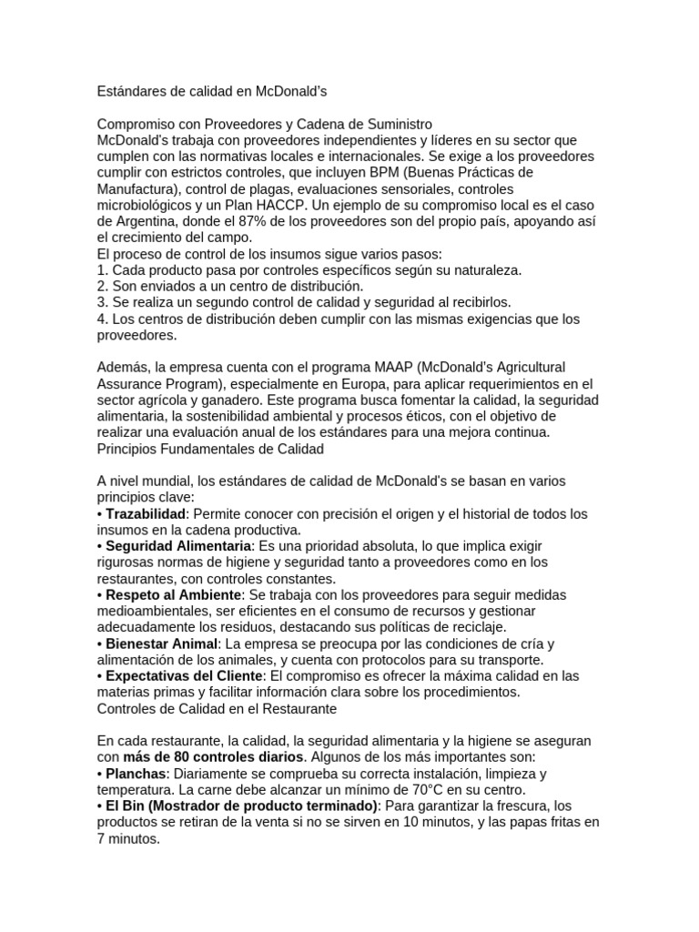 Estándares de Calidad en McDonald's | PDF | Carne