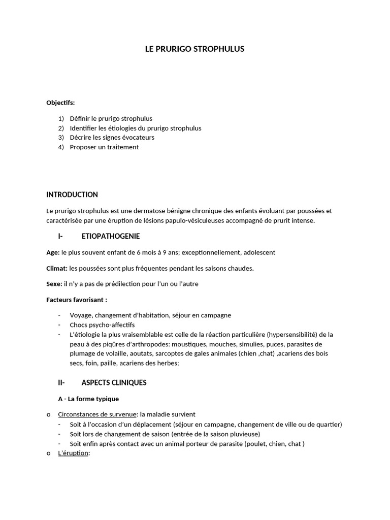 Prurigo Strophulus chez l'Enfant | PDF | Dermatose | Spécialités médicales