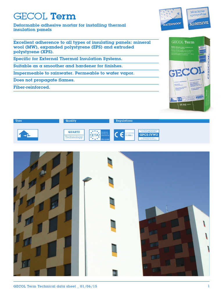 GECOL Term Adhesive Mortar Guide | PDF | Polystyrene | Concrete