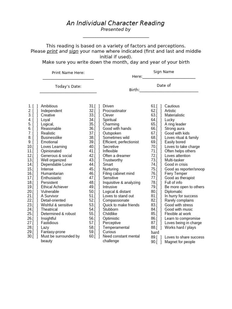 Individual Character Traits Assessment | PDF | Psychological Concepts ...