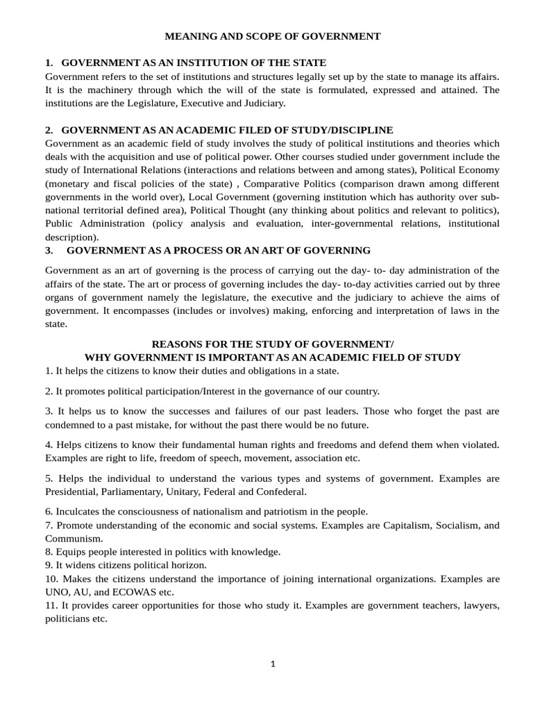 Understanding Government: Scope and Importance | PDF | Socialism ...