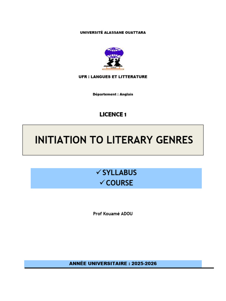 Literary Genres Course Syllabus 2025-2026 | PDF | Narration | Poetry
