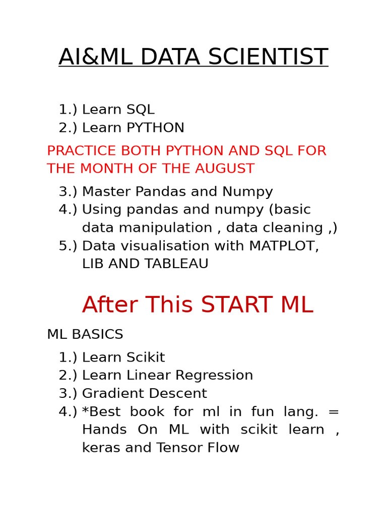 AI & ML Data Scientist Learning Path | PDF