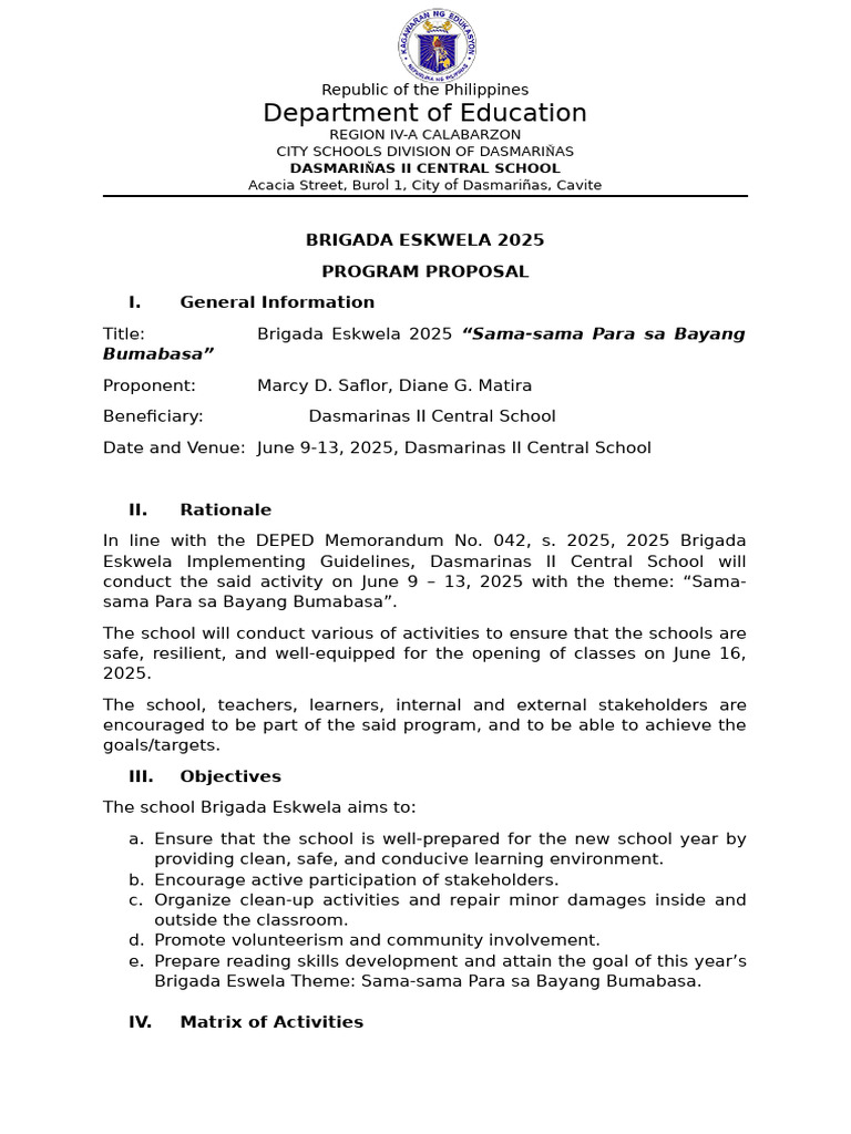 BRIGADA ESKWELA 2025 | PDF | Learning | Behavior Modification