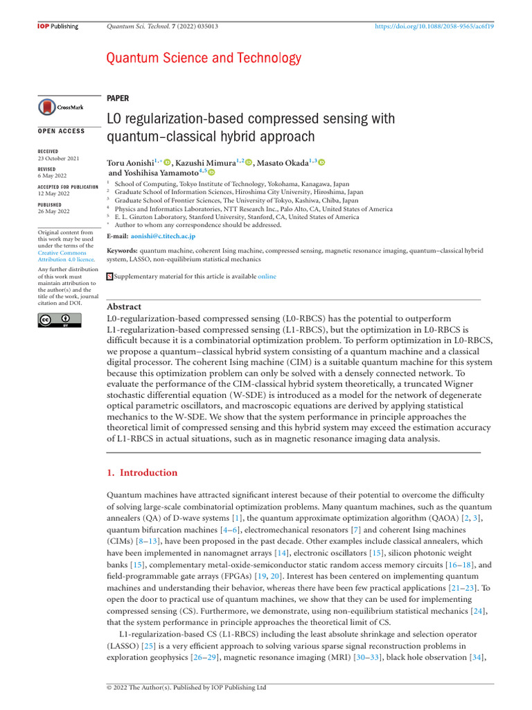 Quantum-Classical Hybrid for L0 Compressed Sensing | PDF | Normal ...