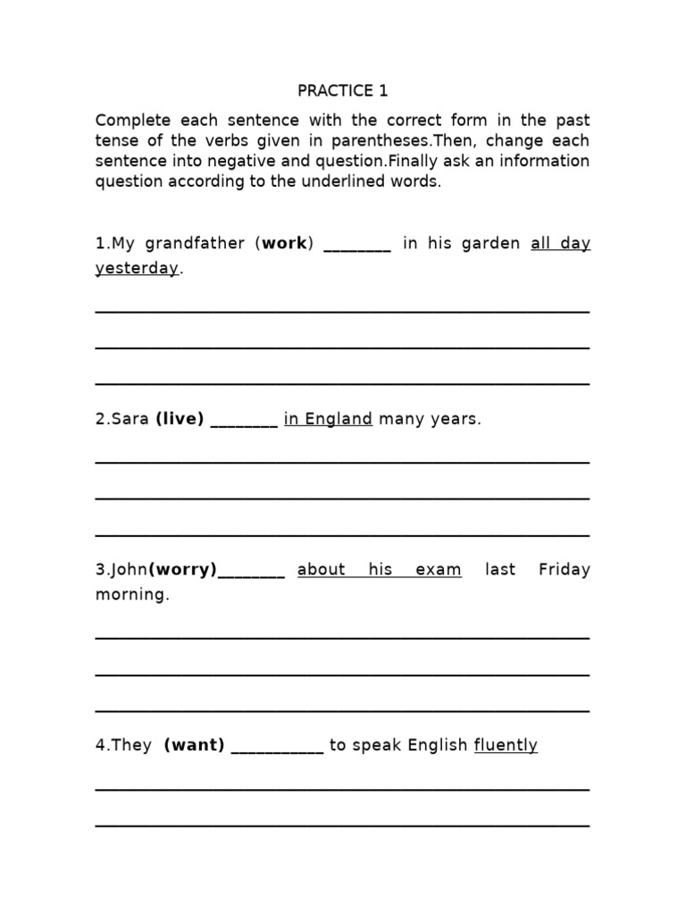 PRACTICE 1 With The Simple Past Tense411 | PDF | Linguistics | Syntax
