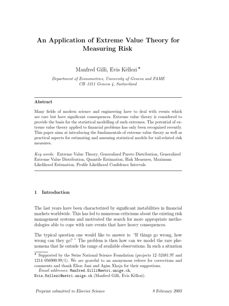 Extreme Value Theory in Risk Management | PDF | Value At Risk ...