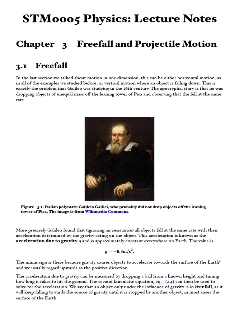 STM0005 Physics - Lecture Notes - Freefall and Projectile Motion | PDF ...