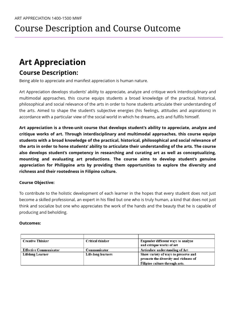 Art Appreciation - Course Description | PDF