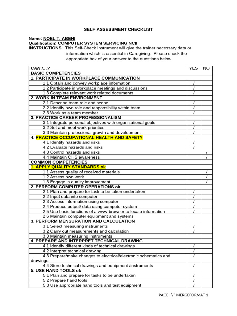 Computer System Servicing Self-Assessment | PDF | Computer Network ...