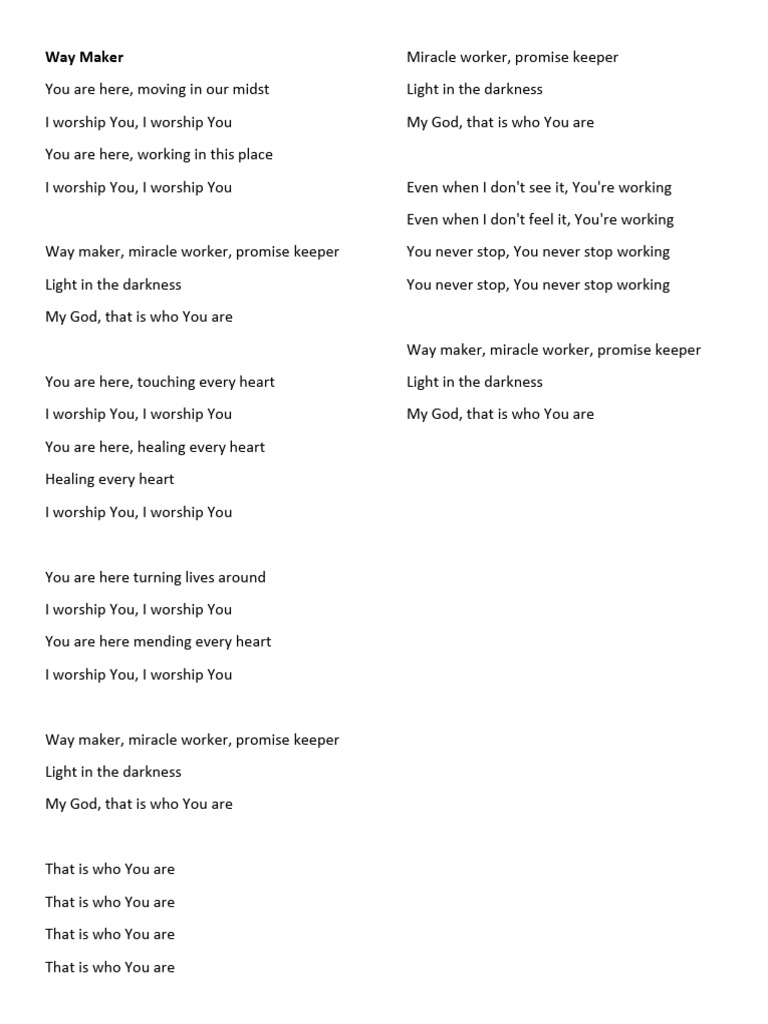 Way Maker: Worship Lyrics & Themes | PDF
