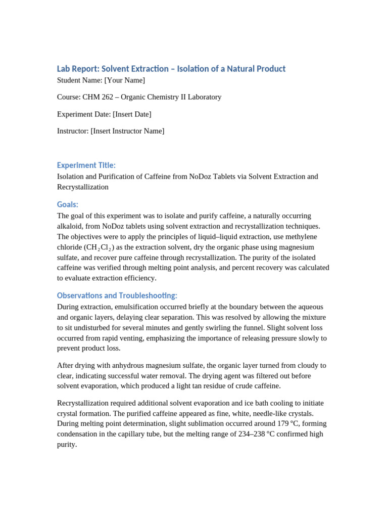 Caffeine Isolation via Solvent Extraction | PDF | Solubility | Water