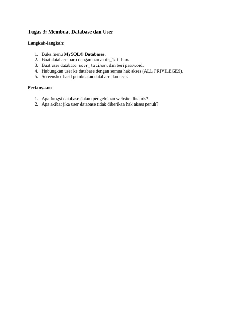 Cara Membuat Database dan User MySQL | PDF