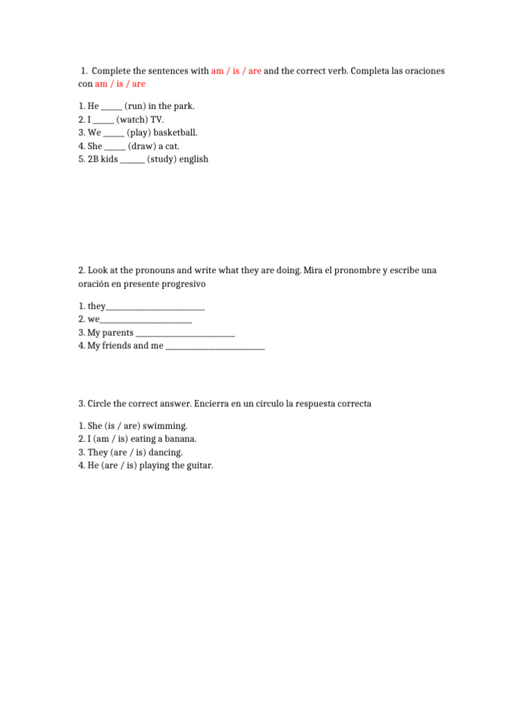 Present Continuous Workshop Grade2 A1 | PDF
