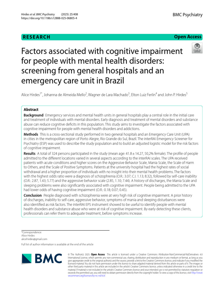 Factors Associated With Cognitive Impairment For People With Mental ...
