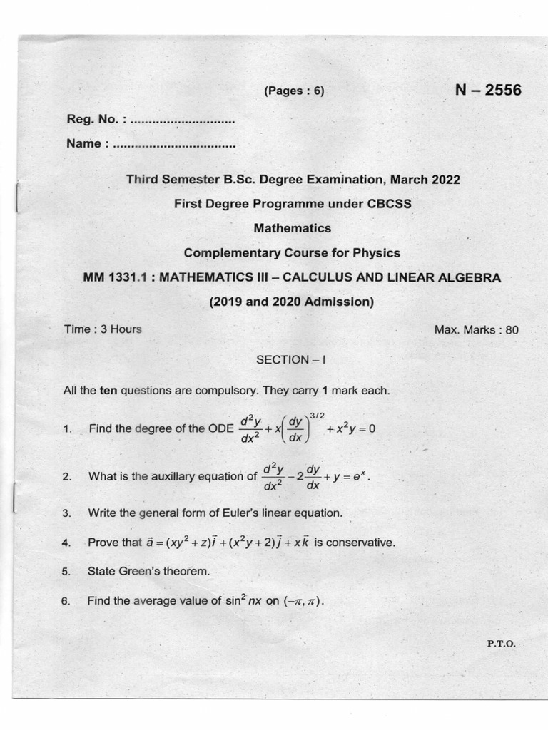 Mathematics III Calculus and Linear Algebra MM 1331.1 N-2556 | PDF