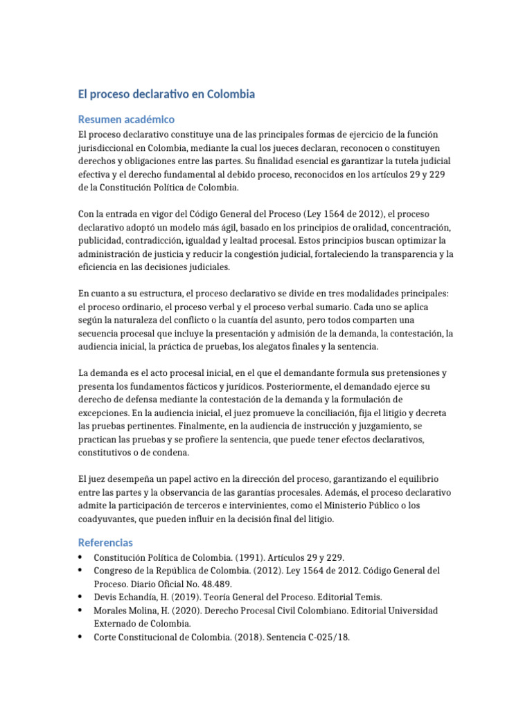 Proceso Declarativo Colombia | PDF | Ley procesal | Debido al proceso