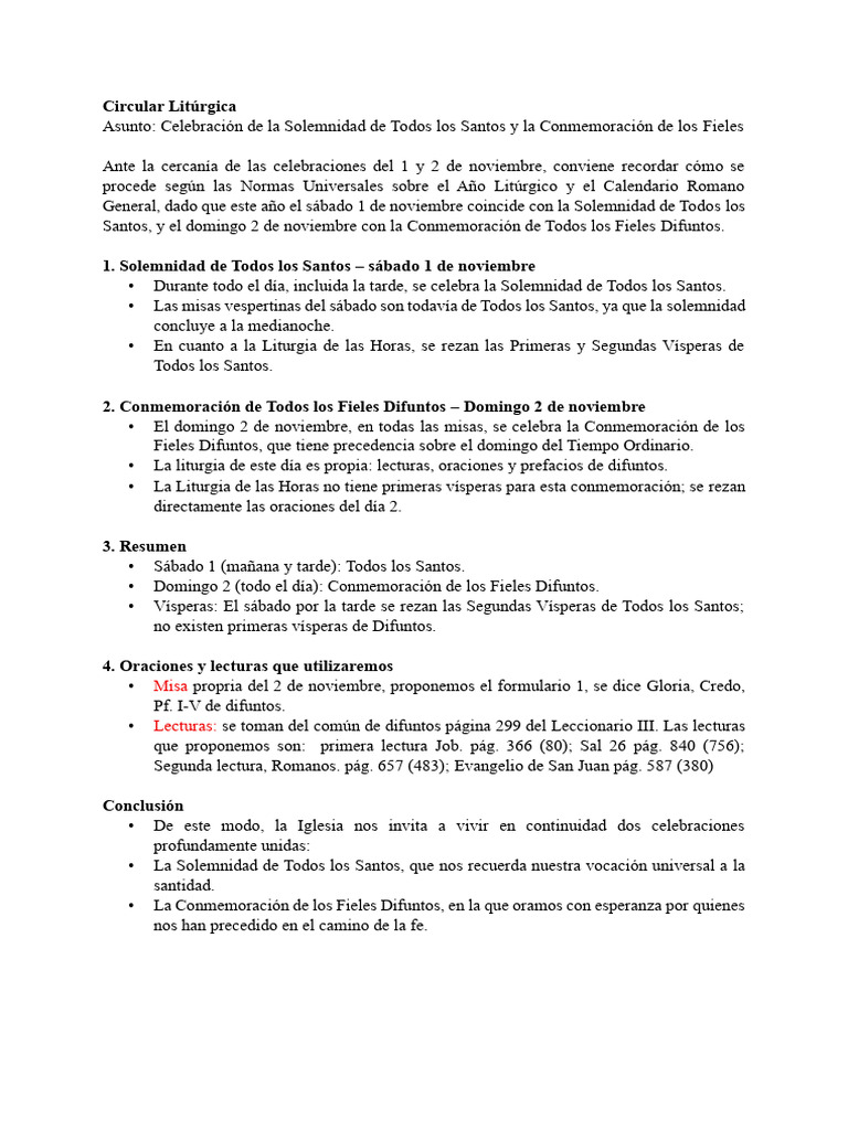 Celebración de Todos los Santos y Difuntos | PDF
