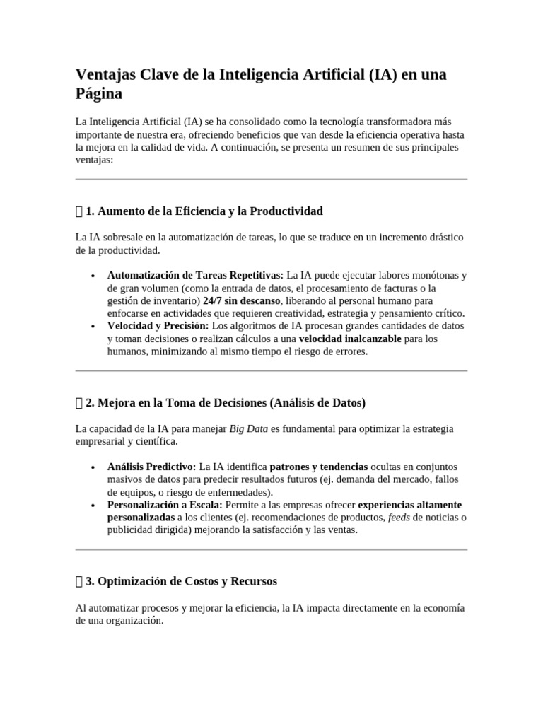 Ventajas de la Inteligencia Artificial | PDF | Inteligencia artificial ...
