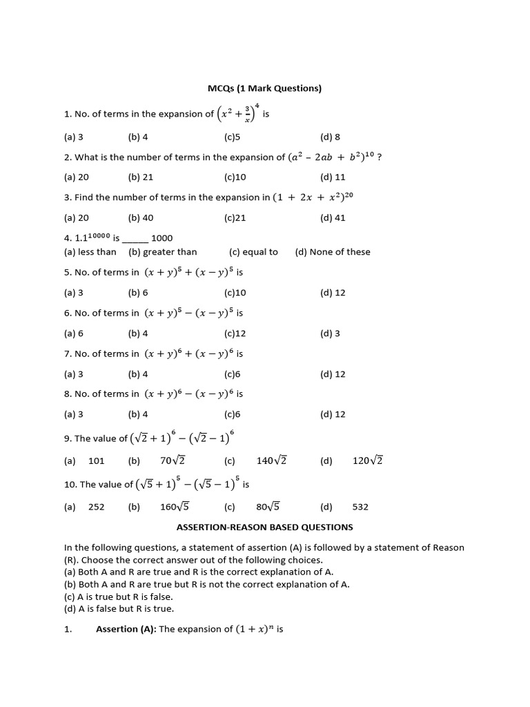 Chap-7 WS Binomial Theorem | PDF | Mathematics | Number Theory