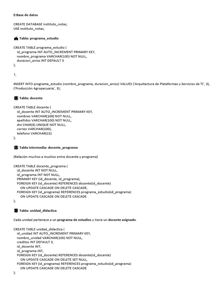 Estructura de Base de Datos Educativa | PDF | SQL | Java (lenguaje de ...