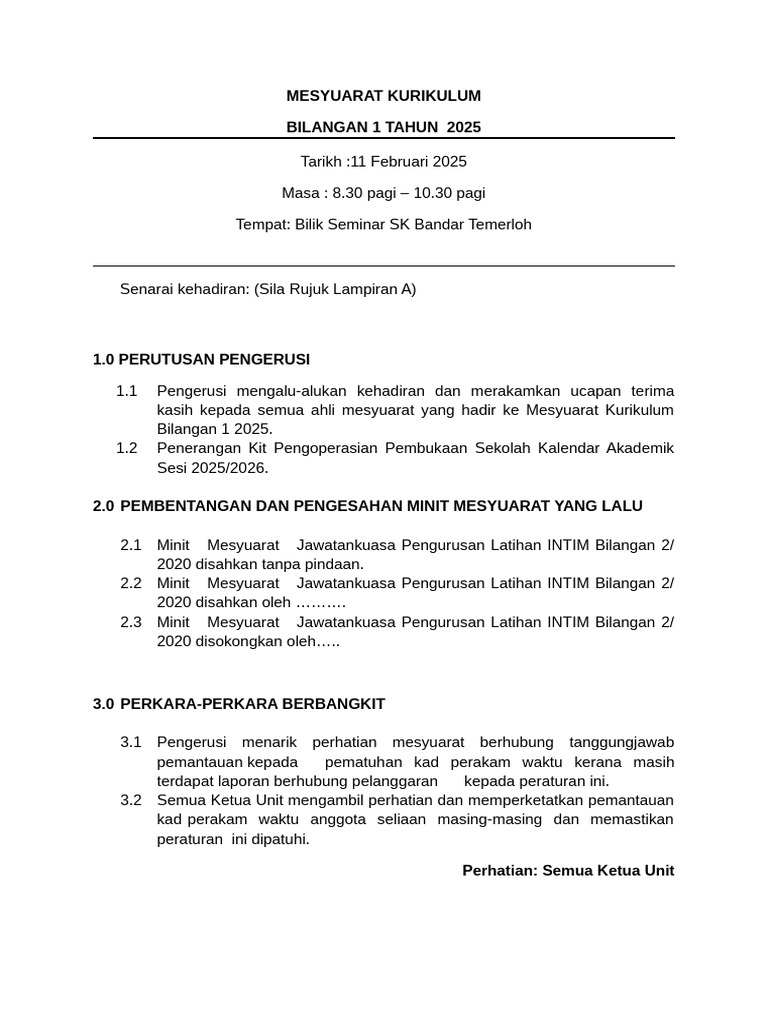 Template Minit Mesyuarat | PDF