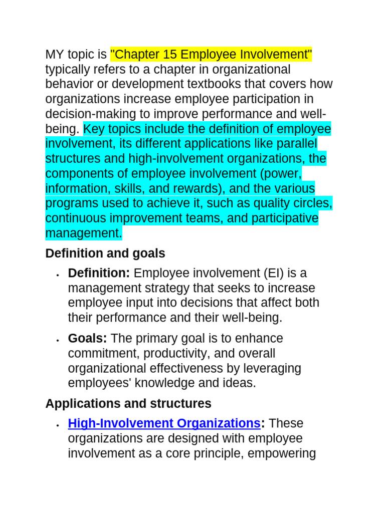 Chapter 15 Employee Involvement ATTACHEMENT | PDF | Employee Retention ...