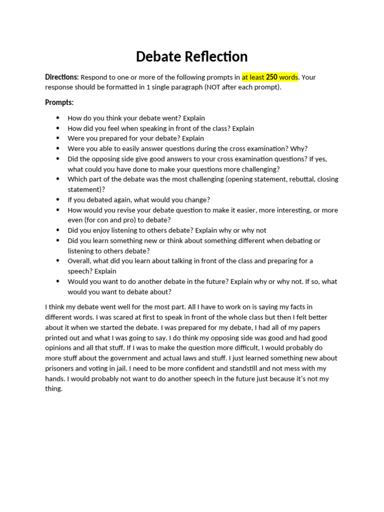 Debate Reflection and Personal Insights | PDF