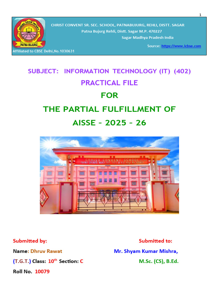 IT Practical File for Class 10 AISSE | PDF