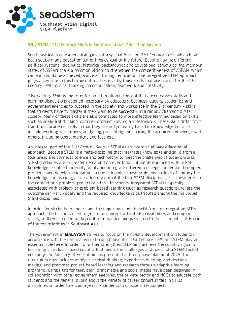 STEM Education for 21st Century Skills | PDF | Science, Technology ...