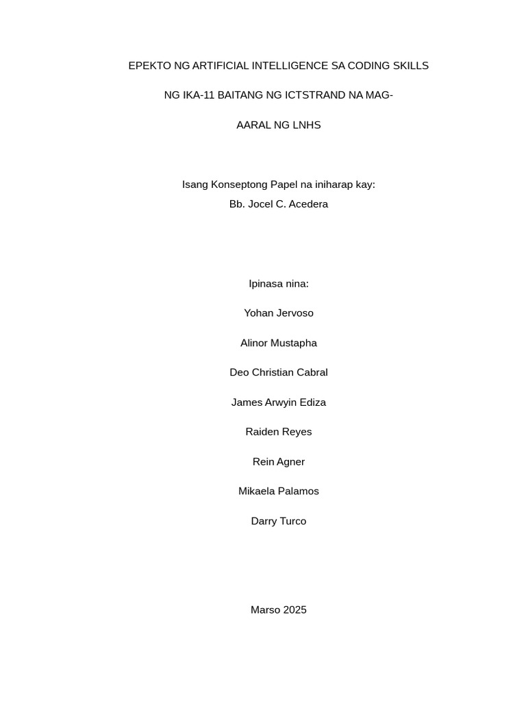Epekto NG Ai Sa Coding Skills NG Grade 11 Ict Students | PDF