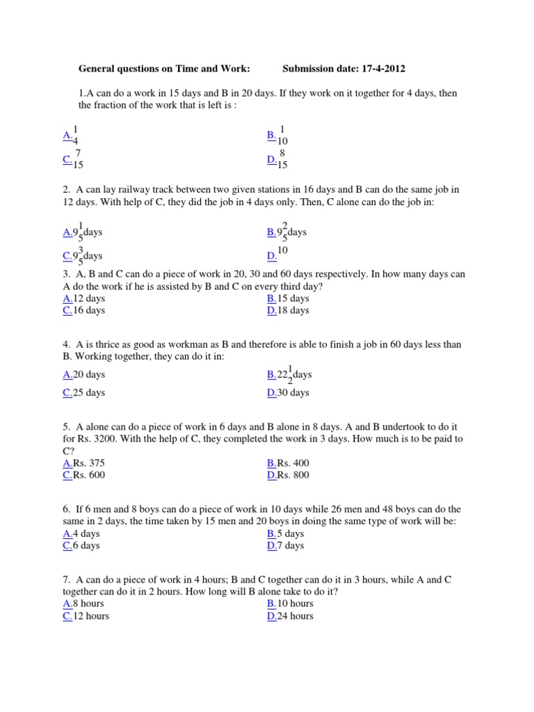 Time and Work Problem Set | PDF | Business