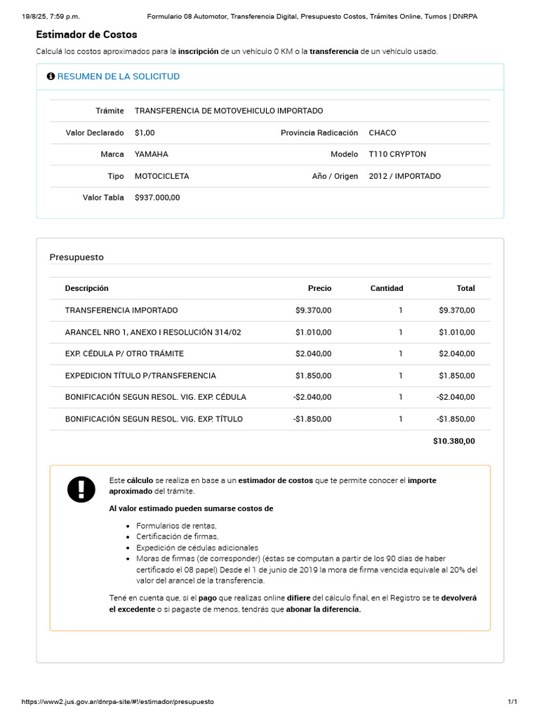 Estimador de Costos DNRPA | PDF | Economias