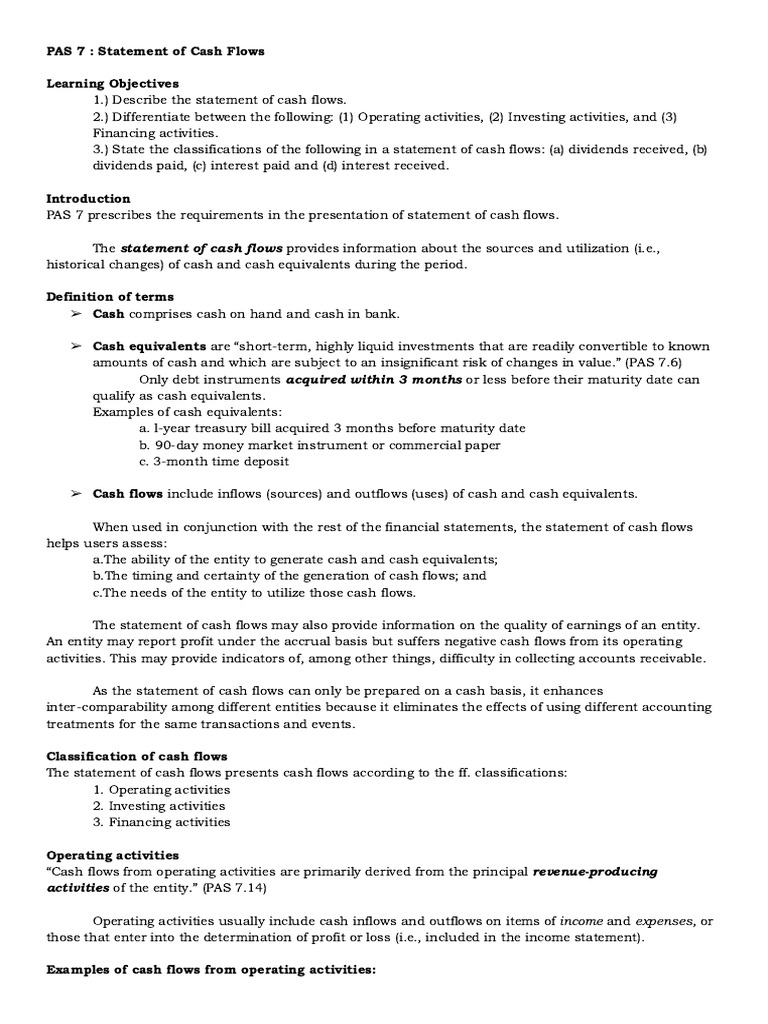 Understanding PAS 7: Cash Flow Statement | PDF | Cash Flow Statement ...
